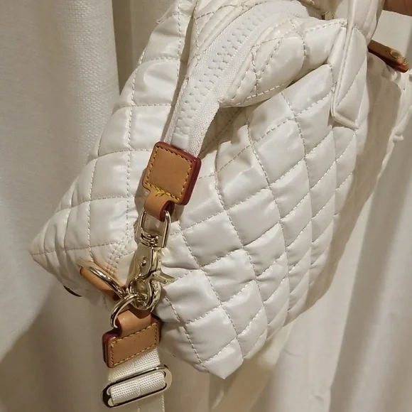 MZ Wallace Pearl Metallic Sutton Deluxe Small Quilted Nylon Crossbody Bag
